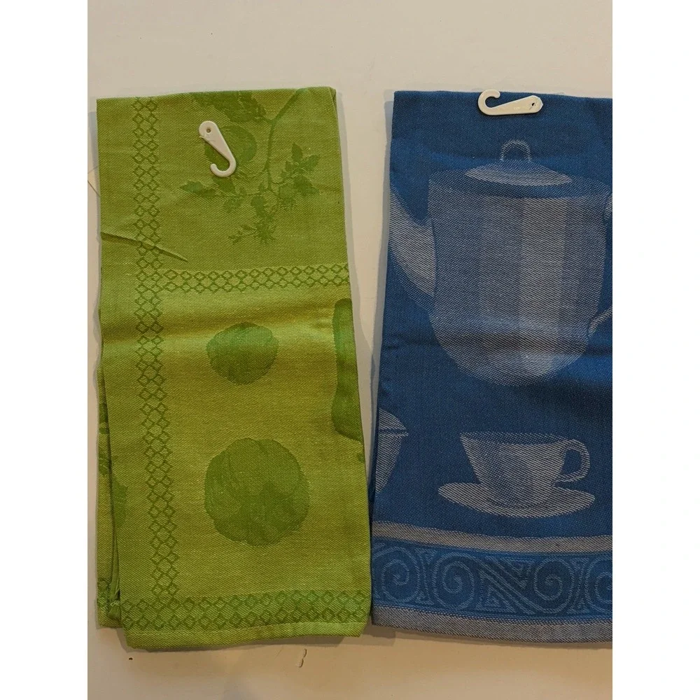 Le Marche Kitchen Towels Set of 2 Green Blue Vegetable Jacquard NWT